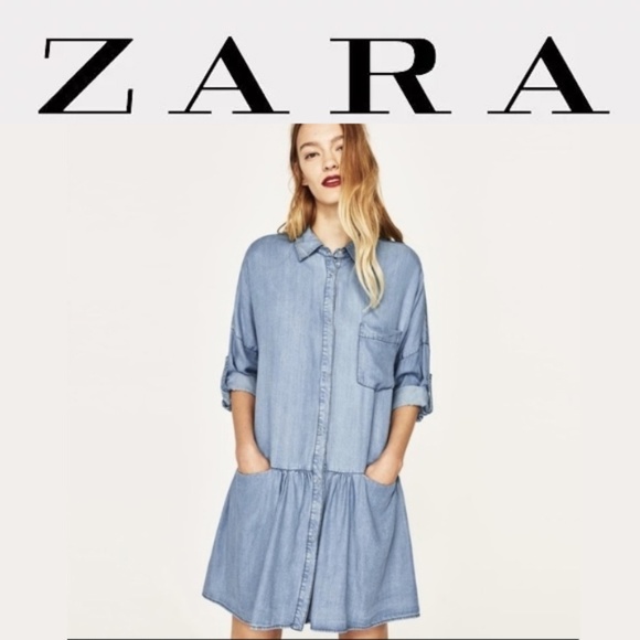 Zara Dresses & Skirts - Zara Chambray Denim Mini Dress with Pockets